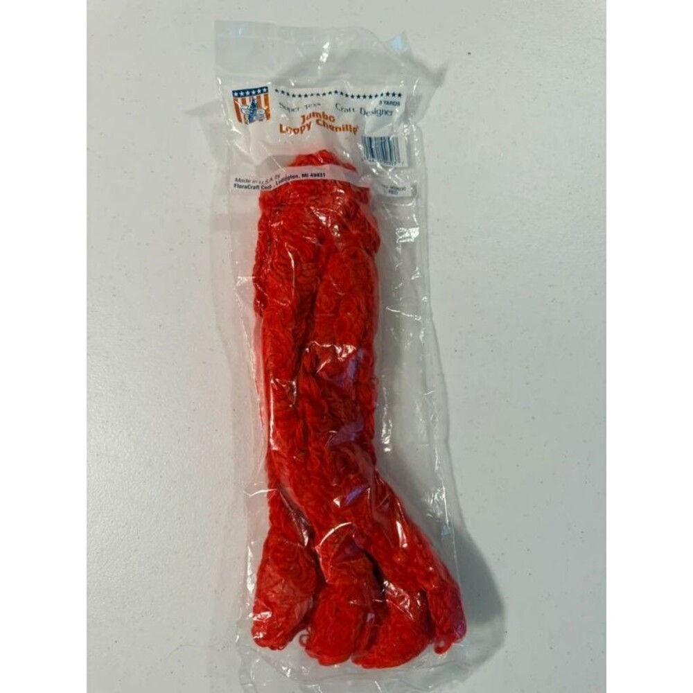 Jumbo Loopy Chenille- Red- 3 Yards- Craft Supplies- NEW